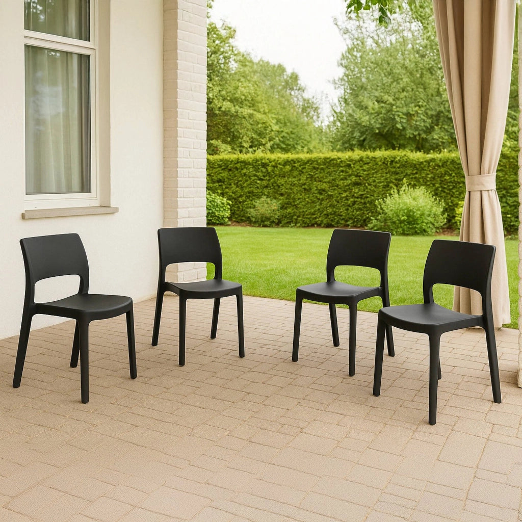 Set di 4 sedie da esterno Zircone, Seduta da giardino, Per indoor o outdoor, Impilabile, Made in Italy, 50x51 h82 cm, Antracite