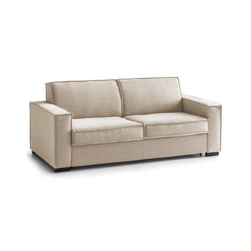 Divano Letto Alano, Divano a 2 posti, Made in Italy, SofÒ  Soggiorno con apertura girevole, in tessuto imbottito, con Braccioli standard, cm 180x95h90, Beige