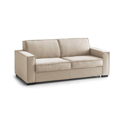 Divano Letto Alano, Divano a 2 posti, Made in Italy, SofÒ  Soggiorno con apertura girevole, in tessuto imbottito, con Braccioli standard, cm 180x95h90, Beige