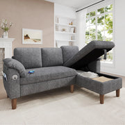 Divano angolare a L 3 posti con chaise longue reversibile; contenitore; USB/Type-C; grigio chiaro
