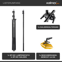 WT-501 Stativo a giraffa 100-410 cm, Treppiedi per luci regolabile, con braccio di supporto da 215 cm, contrappeso da 4,4 kg, per softbox, luce da studio, riflettore, flash