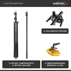 WT-501 Stativo a giraffa 100-410 cm, Treppiedi per luci regolabile, con braccio di supporto da 215 cm, contrappeso da 4,4 kg, per softbox, luce da studio, riflettore, flash