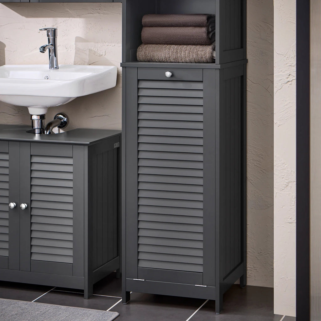 Mobiletto bagno salvaspazio stretto Mobile bagno colonna con portabiancheria mobile lavanderia Grigio L40xP37xA170 cm BZR124-DG