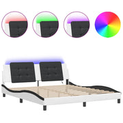 Letto matrimoniale | Letto per adulti | Giroletto con LED senza Materasso Zadar Bianco e Nero 180x200 cm