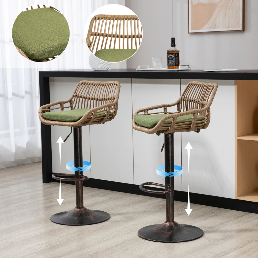 Set di 2 sgabelli da bar girevoli a 360° con altezza regolabile e poggiapiedi in lino verde
