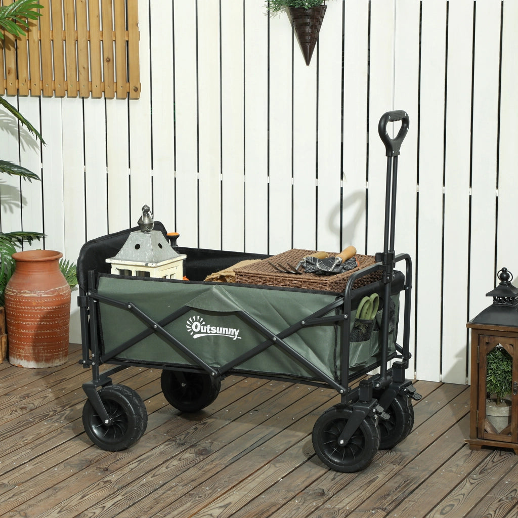 Carrello da Giardino Pieghevole 95L ¨C Xylo ¨C Acciaio e Poliestere Verde 125x48x78-102cm