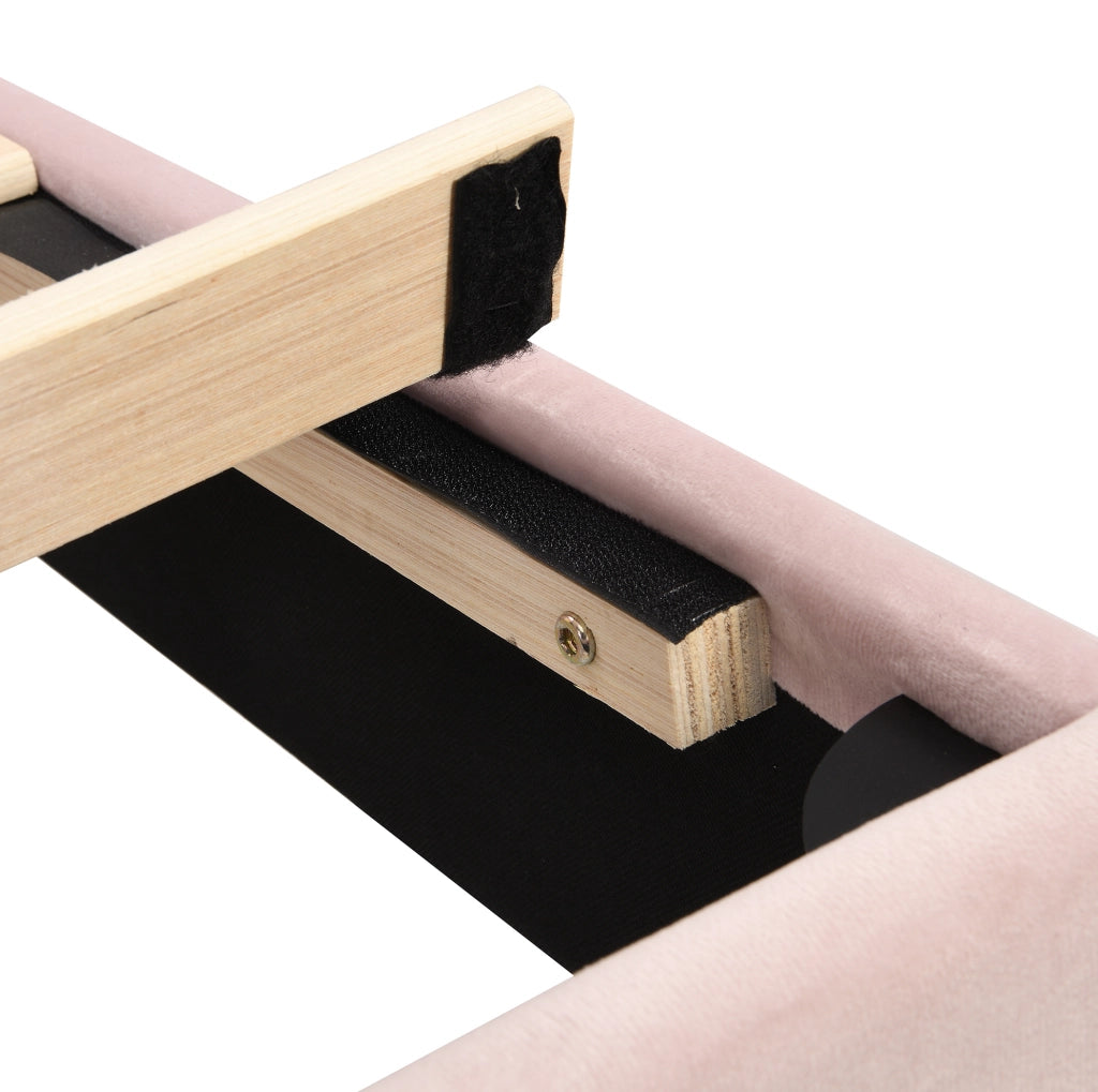 Letto imbottito in velluto rosa 90x200 cm con testiera regolabile e rete a doghe