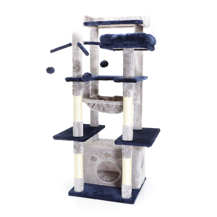 Fudajo Albero tiragraffi per gatti 134cm grigio chiaro, con casetta e amaca