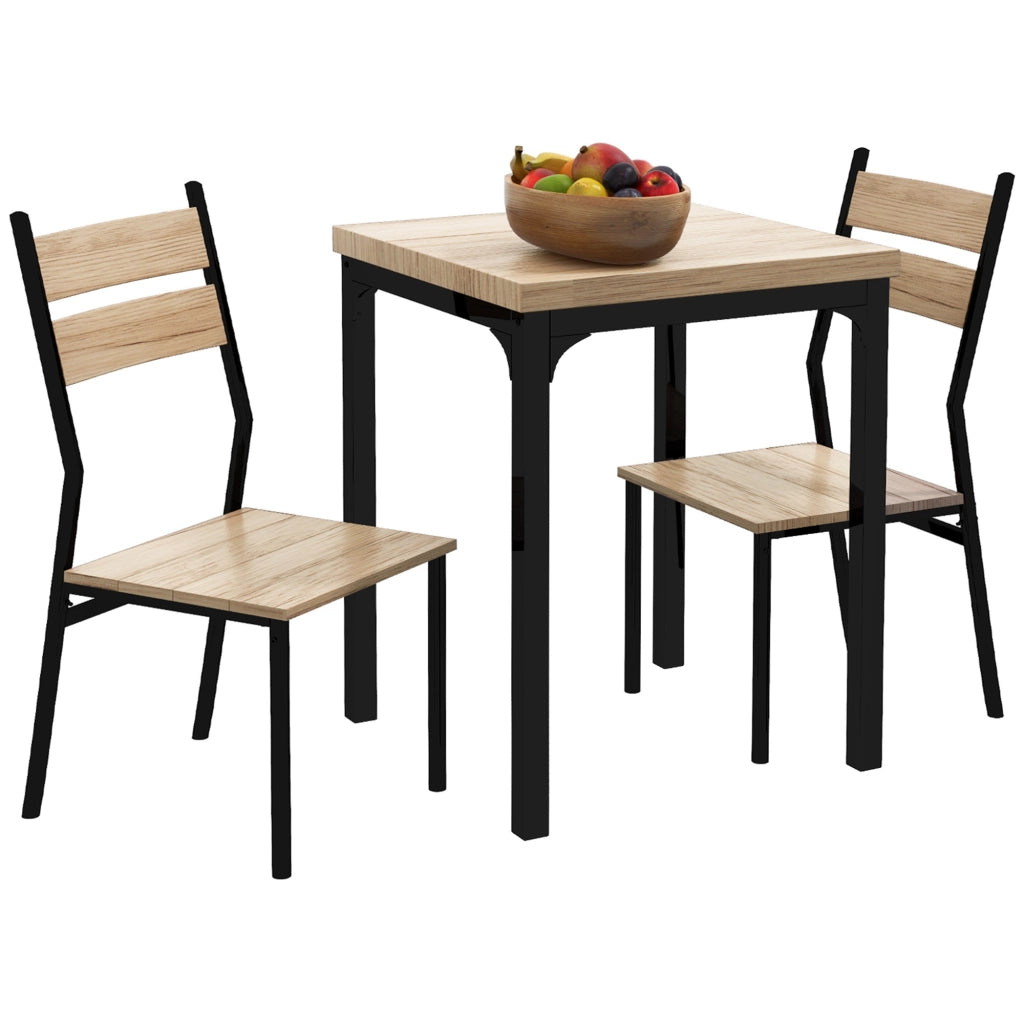 Set da pranzo/cucina a 3 pezzi con tavolo e sedie, venature del legno naturali + nero, composto da 1 tavolo e 2 sedie.