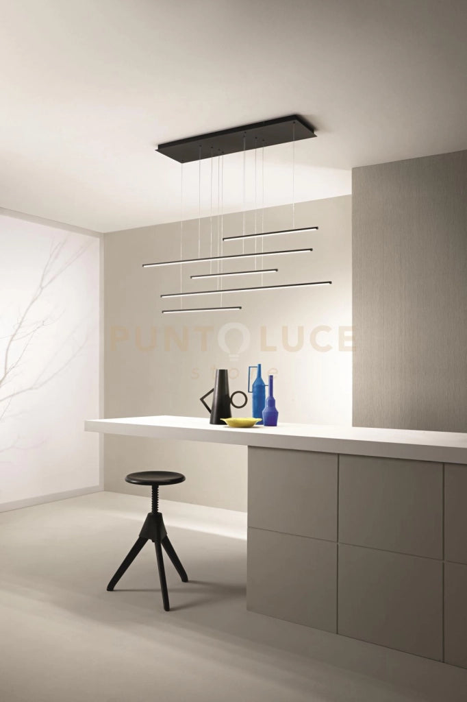 SOSPENSIONE GENIUS ORIZZONTALE 5 LUCI NERO LED 3000K 3050LM 72W DIMMERABILE RETTANGOLARE