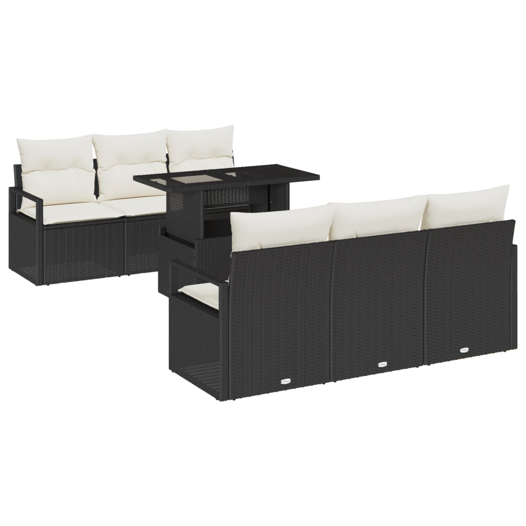 Set Divano da Giardino  da 7 Pezzi con Cuscini Nero Polyrattan