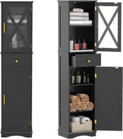 Armadietto da bagno, sottile con 2 ante, 1 cassetto e 3 ripiani regolabili, 40 x 30 x 168 cm, per cucina, soggiorno, bagno, ufficio (nero)