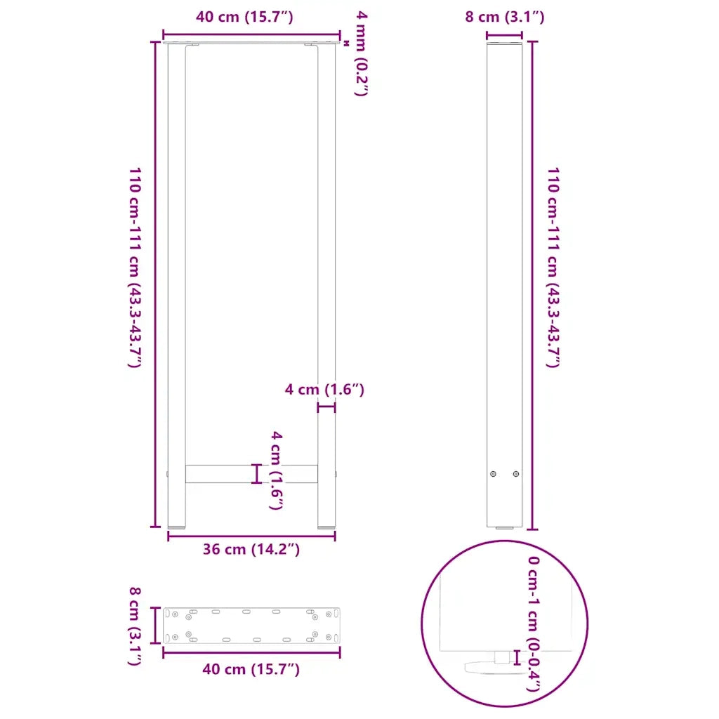 Gambe per tavolo da bar nere 2 pz 40x(110-111) cm in acciaio 4013348