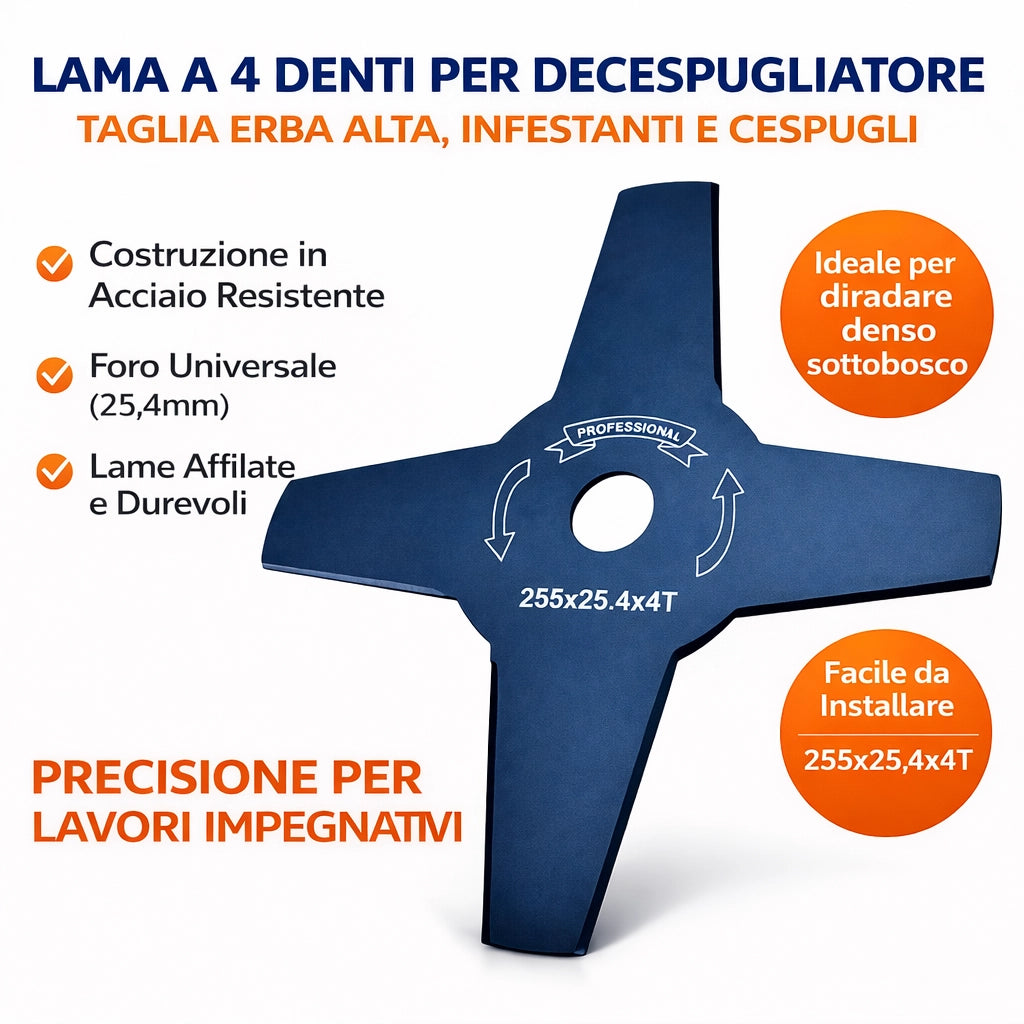 Ricambio Disco Per Decespugliatore 4 Lame Lama 255 mm Foro 25,4 mm | 07854