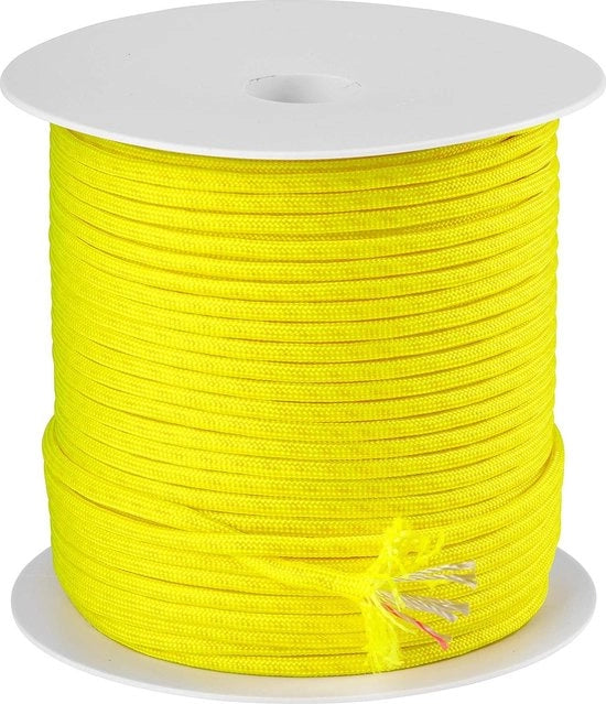 Paracord in fibra di nylon 100 metri spool - 550 cord - giallo neon - 250 kg di resistenza al carico
