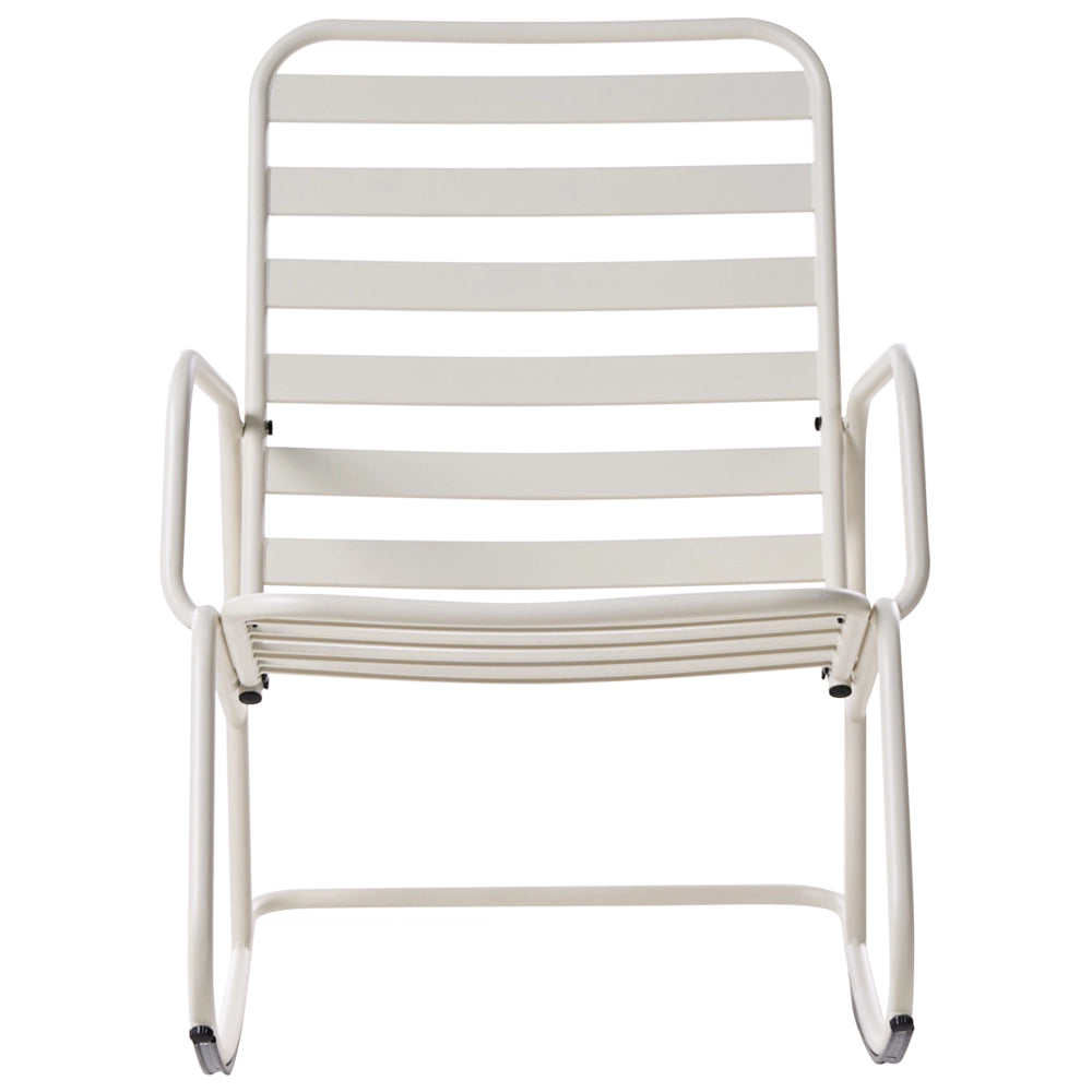Sedia a dondolo da giardino bianco sporco alluminio a doghe Design moderno per esterni