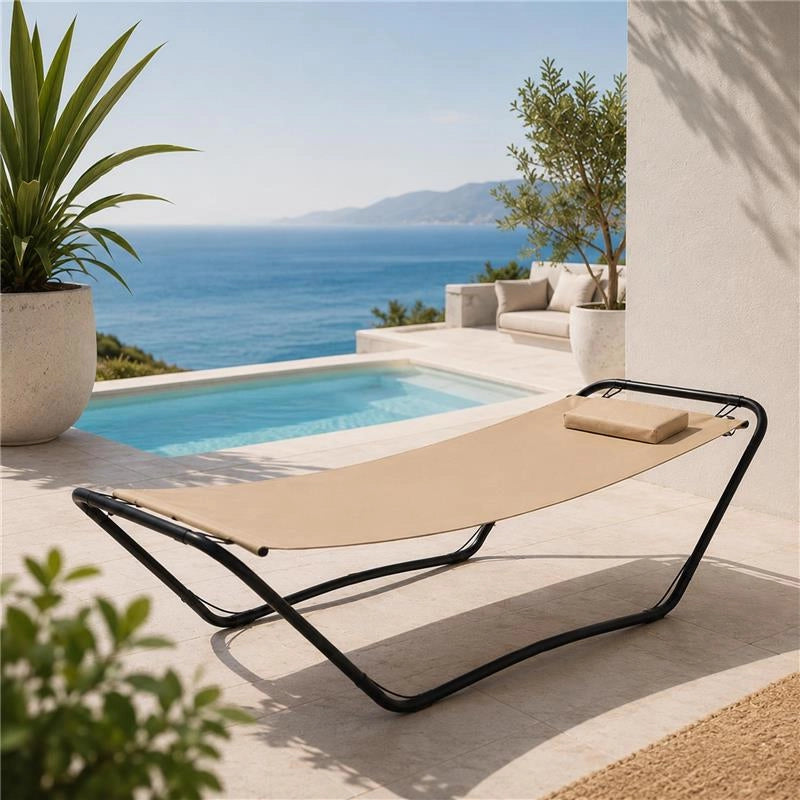 AMACA DA GIARDINO CON SUPPORTO IN ACCIAIO E PVC 210X80X65H CM COLORE BEIGE