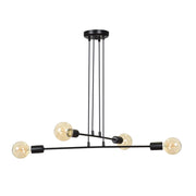 Lampadario Industrial 4 Luci Multiplo In Acciaio Nero A Bracci