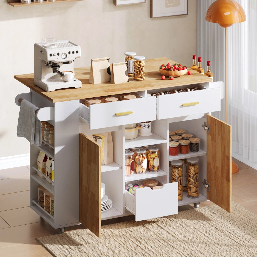 Isola da cucina con piano ribaltabile 120x45(71)x90 cm in MDF bianco