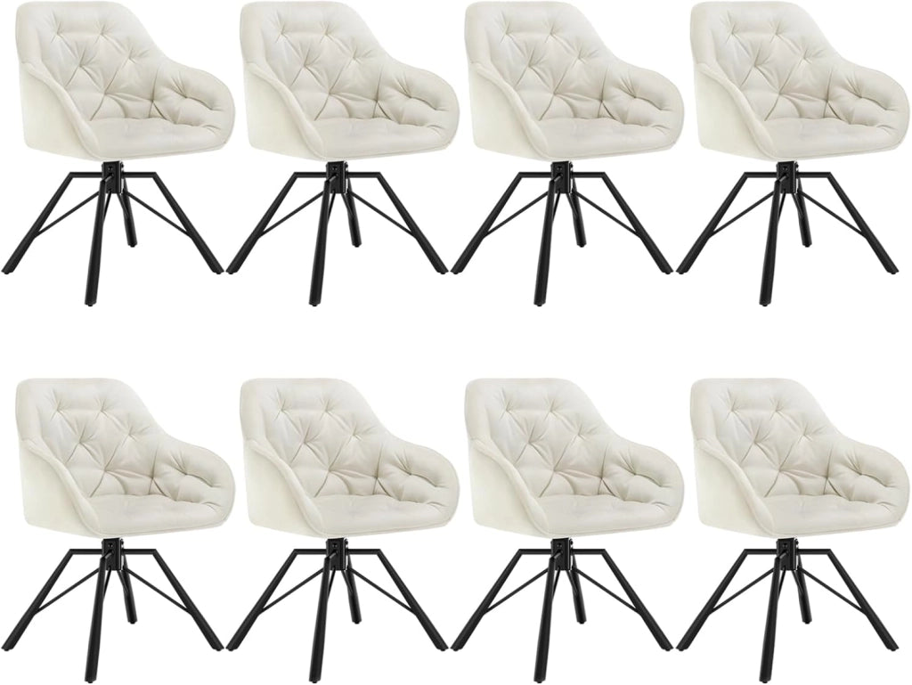 Set di 8 Sedie per Sala da Pranzo Girevoli a 360°, Sedie da Cucina Imbottite con Gambe in Metallo, Poltroncine in Velluto per Camera da Letto, Soggiorno, Ufficio, Crema EZS60cm-8