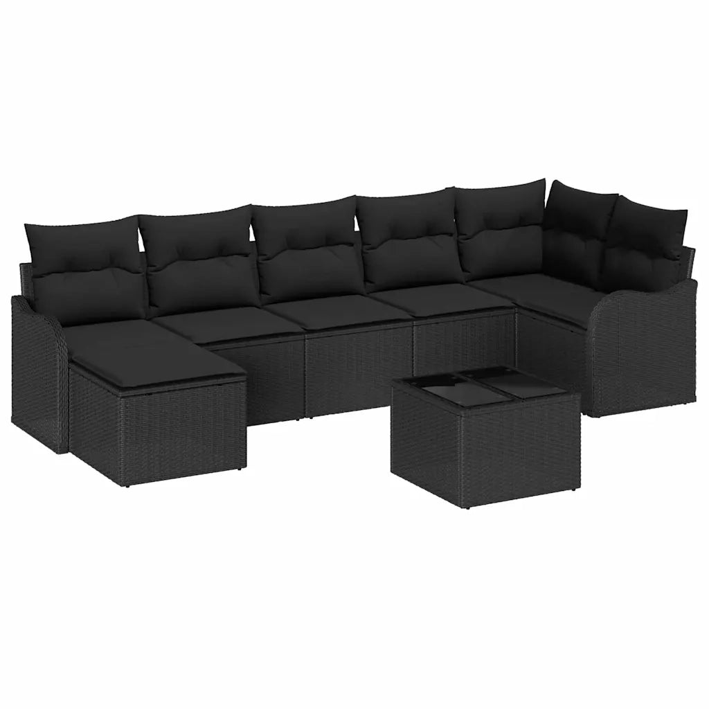 Set Divano da Giardino con cuscino 8 pcs Nero Poly Rattan 3354472