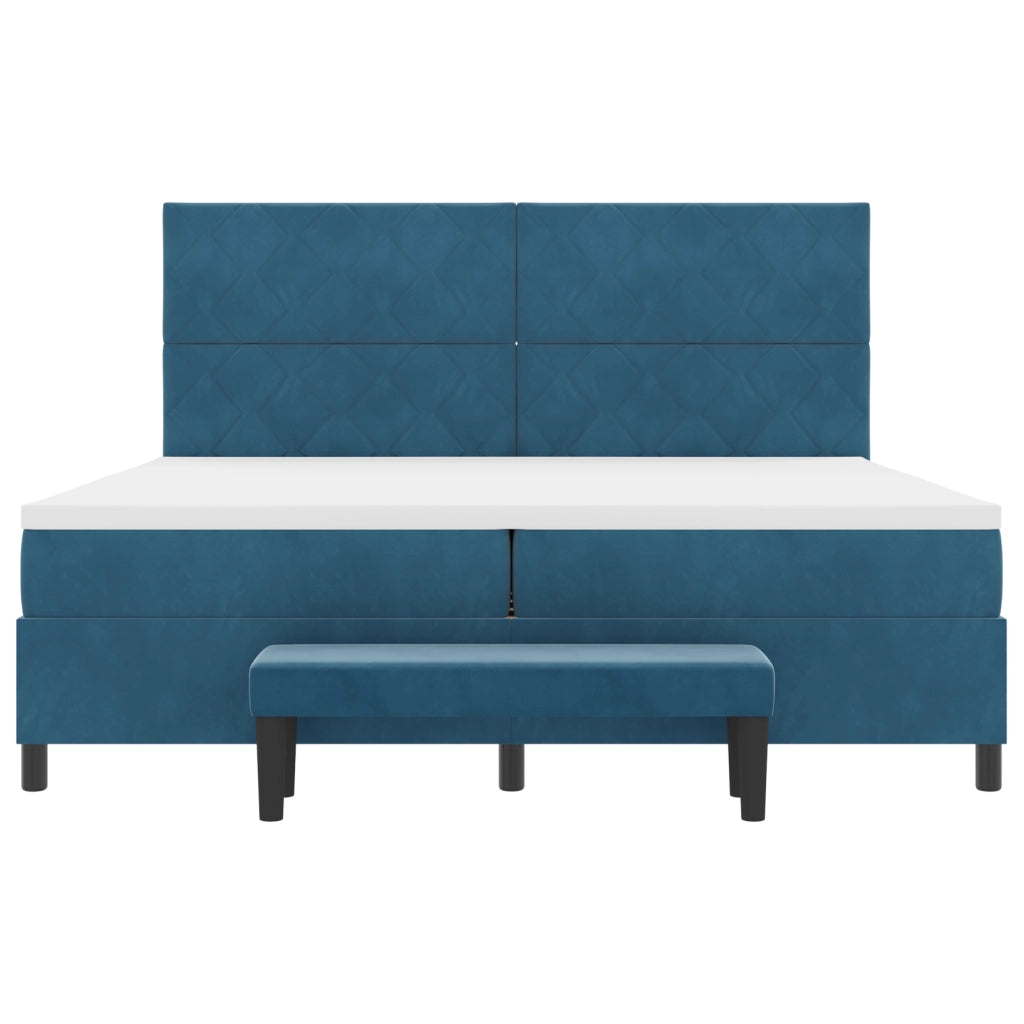 Letto a Molle con Materasso e Panchina Blu Scuro 200x200 cm Velluto