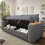 Divano modulare compatto con contenitore poggiatesta e tavolino girevole in teddy grigio 207,5 × 80 × 87 cm