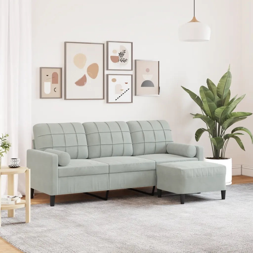 Divano | Divano da soggiorno | Sofa a 3 Posti con Poggiapiedi Grigio Chiaro 180cm in Velluto