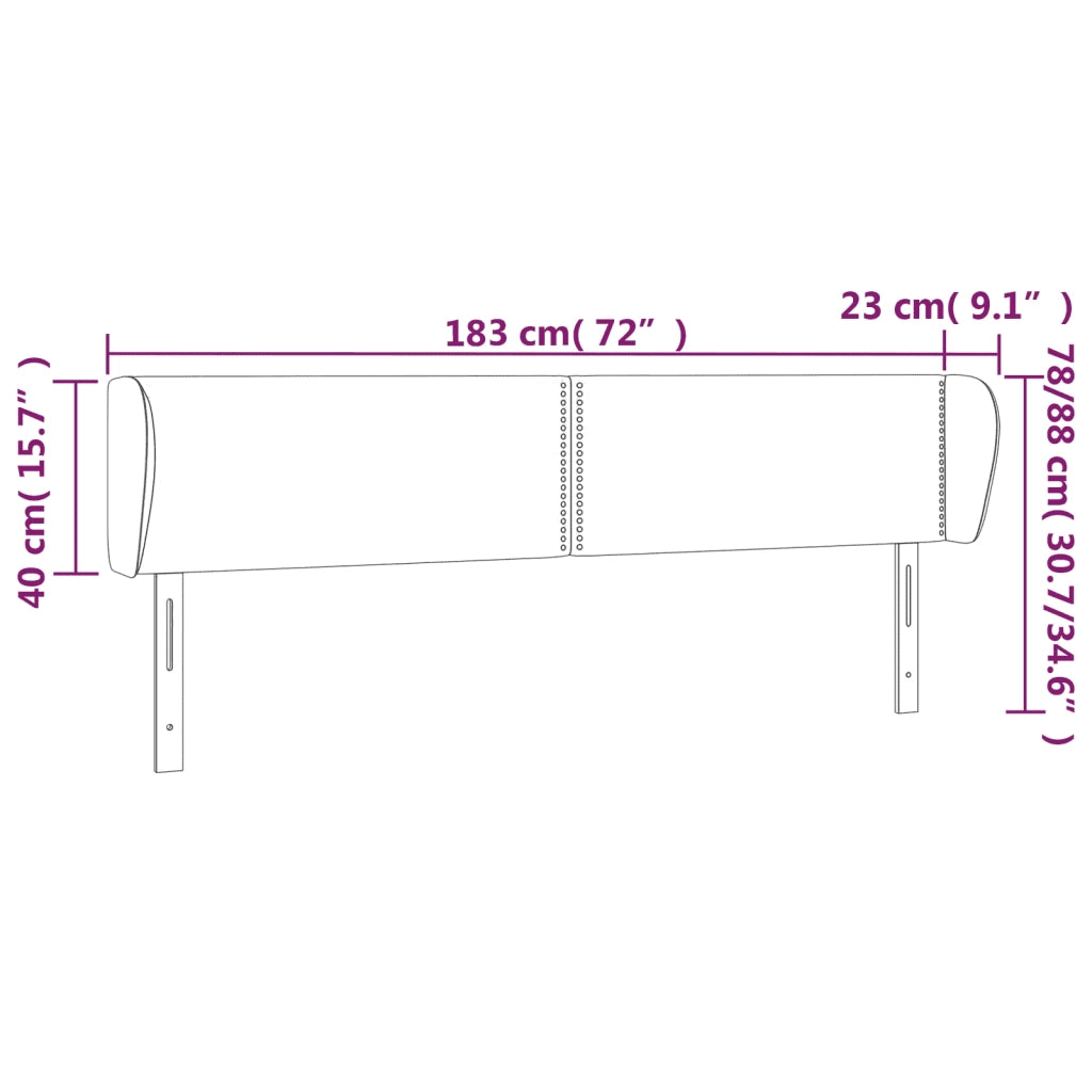 Testiera ad Orecchio-Testata con Orecchie Nera 183x23x78/88 cm in Velluto 392372