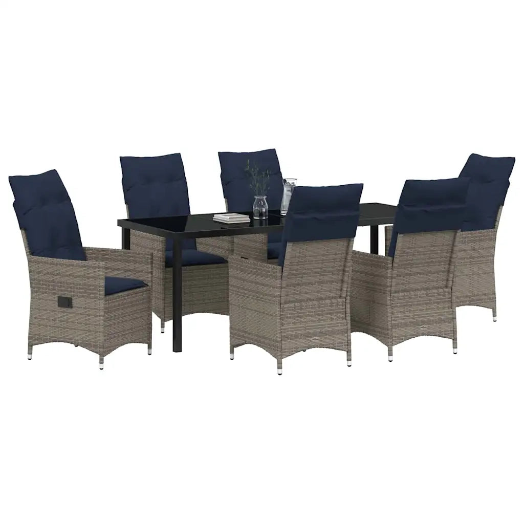 Set di tavolo e sedie con cuscino 7 pcs Grigio Rattan in PE 3379595