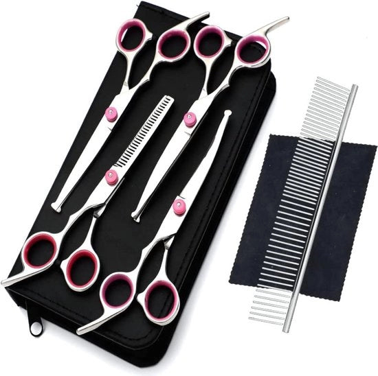 Kit di Taglio per Cani - Acciaio Inox Professionale con Puntone di Sicurezza Circolare e Accessori Vari in Blu