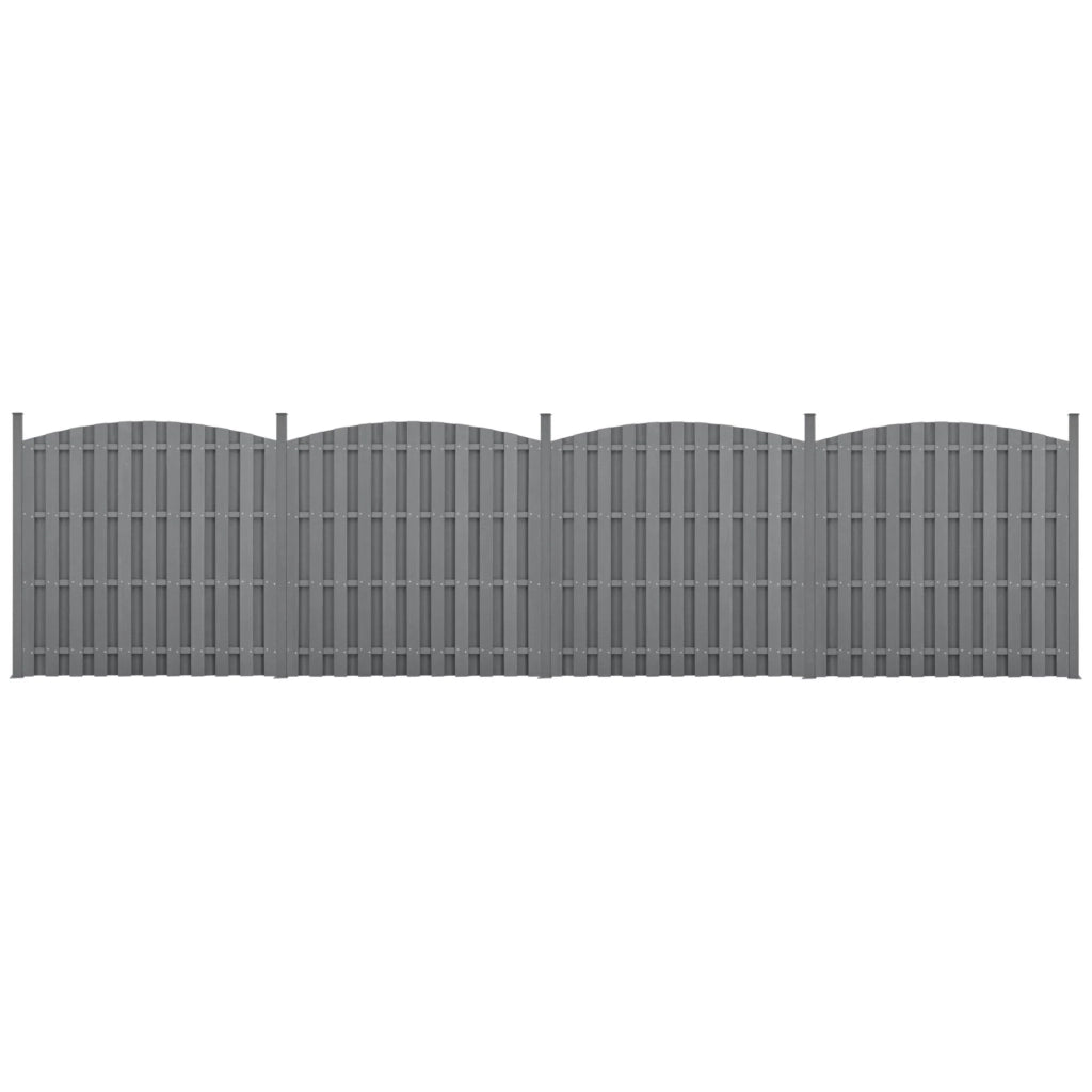 Recinzione frangivento/schermo per la privacy in legno composito WPC 4 pezzi semicircolare arrotondata 185 x 747 cm grigio 03_0000229