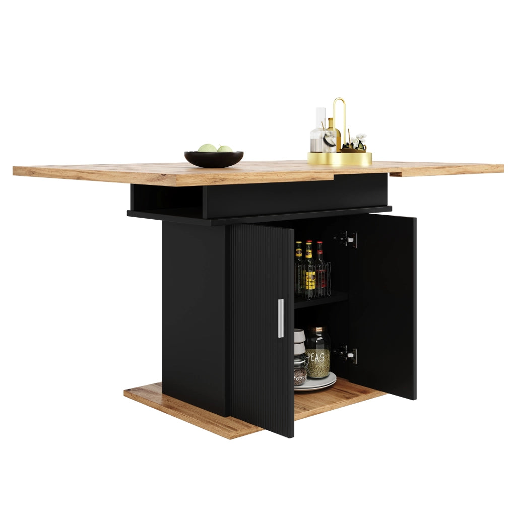 Tavolo da Pranzo Allungabile con Ripiani ¨C MINIMAL ¨C 140x70 cm, Naturale/Nero