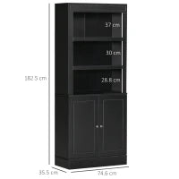 Credenza Cucina in Legno con Ripiani e Armadietto 2 Ante con Mensole Regolabili, 74.6x35.5x182.5cm