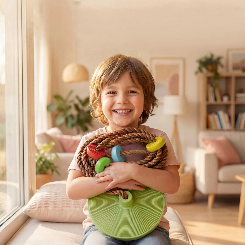 Altalena per bambini con piattaforma e corda ¨C zephmum ¨C Verde