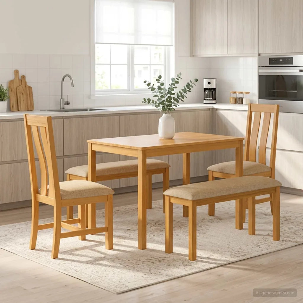 Set da pranzo 5 pz Beige Legno di Quercia Massello 3430282