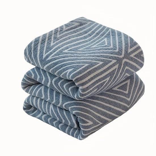 Dipinto bohemiano di cotone per asciugamano | Driehoekpatroon deken per aria condizionata | Asciugamano macchinabile (200 x 150 cm) Blu