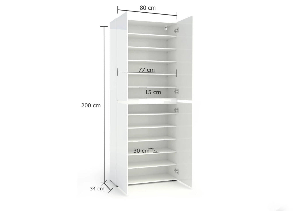 Mobile Portascarpe Antaleone, Scarpiera 36 Paia Made in Italy, 80x34x200h cm Bianco Lucido