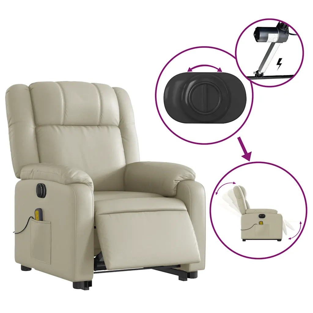 Poltrona Alzapersona Elettrica Reclinabile Crema in Similpelle 3205172