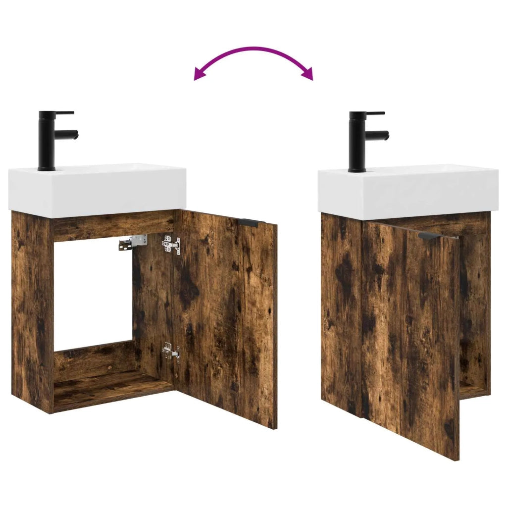 Mobile bagno con rubinetto Rovere Fumo 45,5 x 22,5 x 84 cm 889429