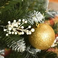 Albero di Natale Innevato 150cm con Bacche Decorative Bianche, Base Rimovibile Pieghevole, 378 Rami, Verde