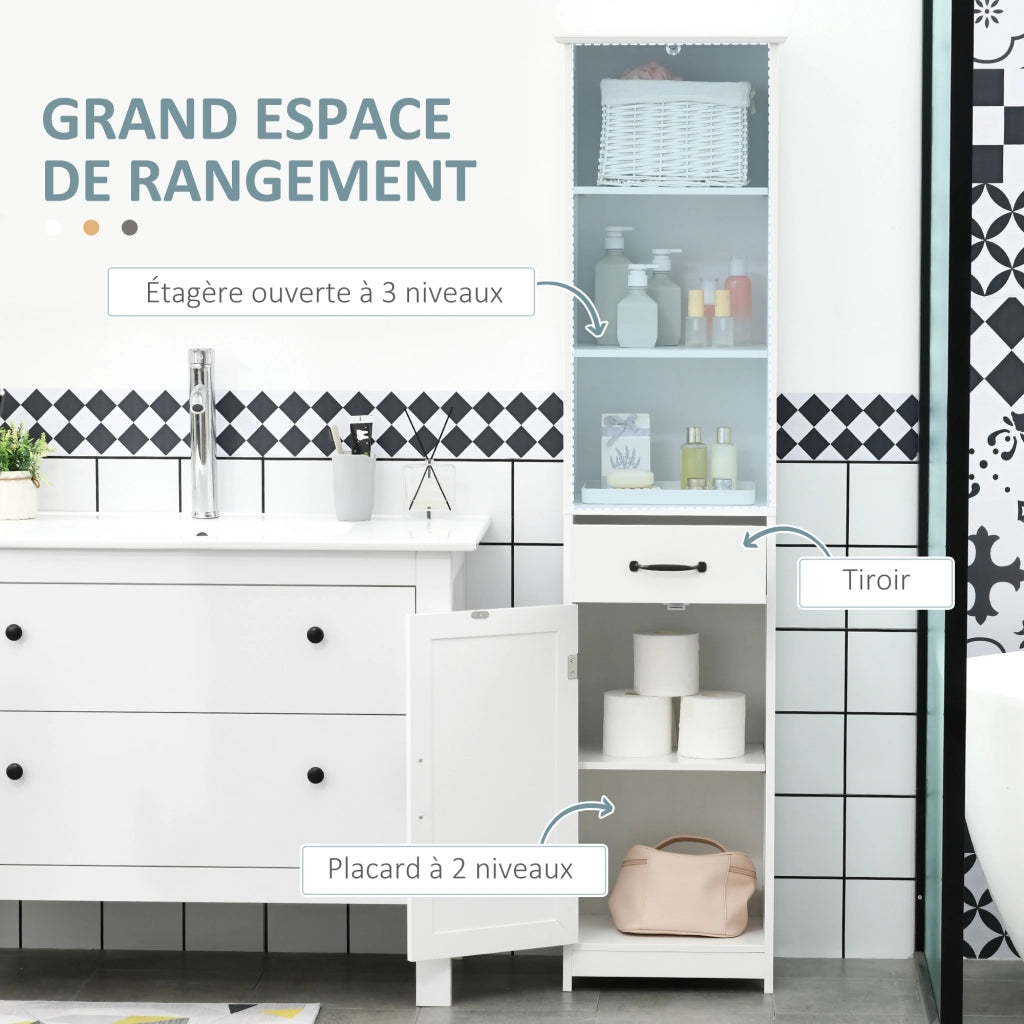 Colonna bagno 3 ripiani aperti cassetto ripiano regolabile ¨C Xylo ¨C Bianco 40x30x164 cm
