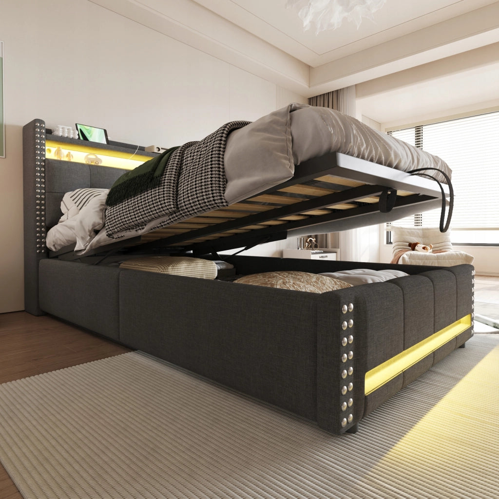 Letto singolo 90x200 con LED e USB - Xylo - Grigio