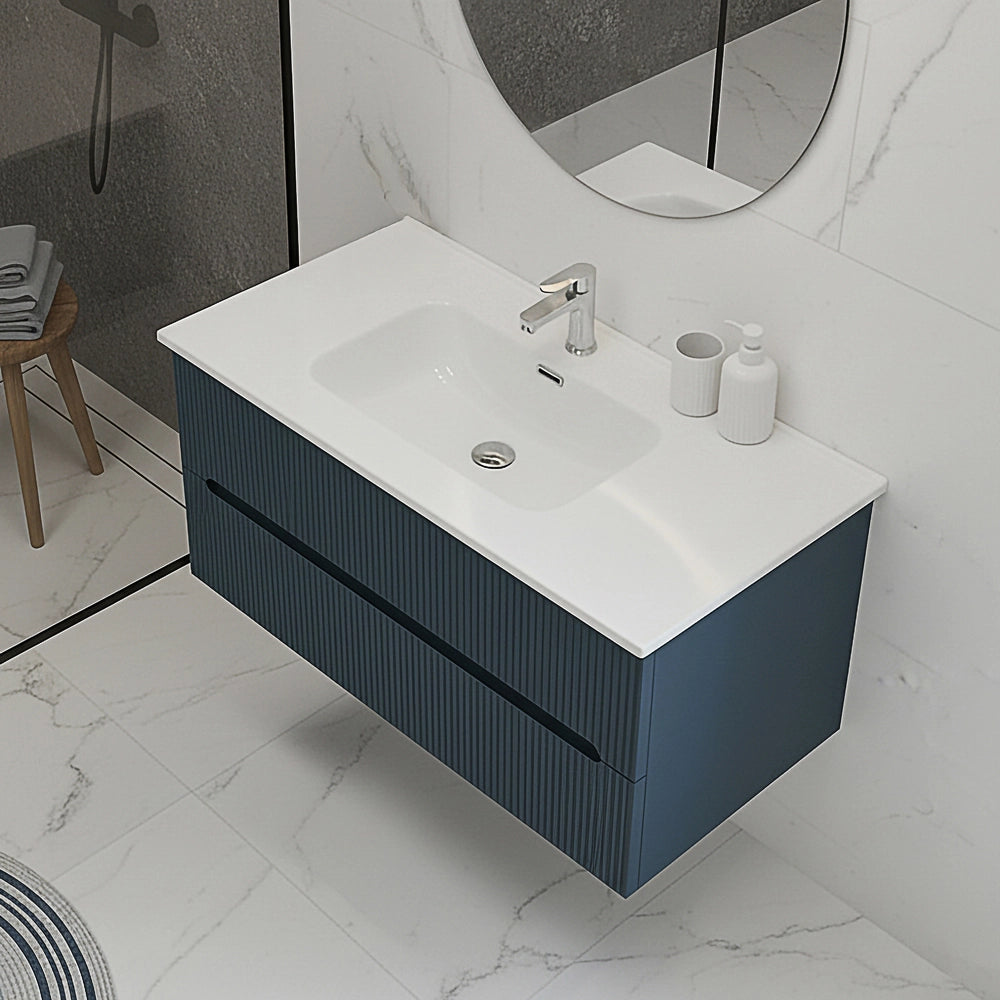 Mobile bagno sospeso 90 cm blu petrolio cannettato Bali