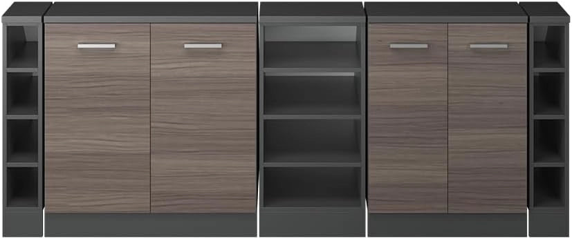 Set di mobili sottotetto Rion, Grigio nobile, 210 cm Set di 5 carcasse armadio profondità 60 cm, adatto per il salvaspazio sotto tetti spioventi