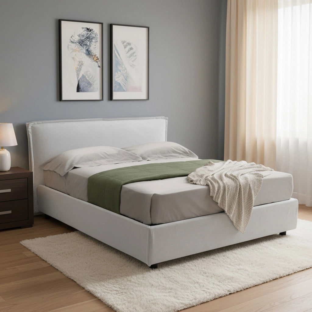 Bronte, Letto Alla Francese Sfoderabile Made in Italy, Bianco