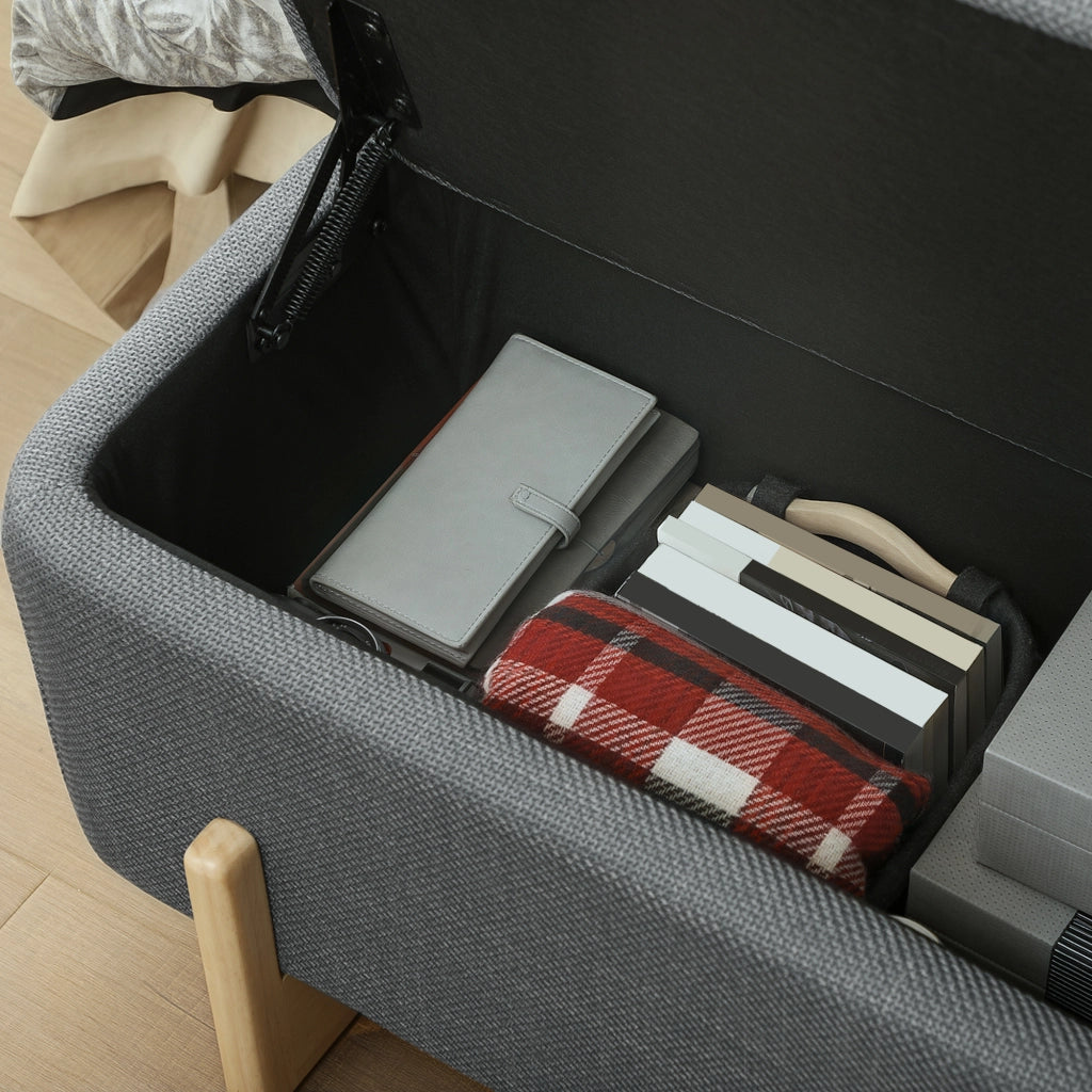 Poggiapiedi con contenitore ¨C zephmum ¨C 111x44x44,5 cm, grigio scuro, tessuto similpelle
