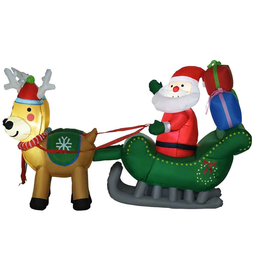 Decorazione Gonfiabile Natale Babbo Natale con Slitta e 2 Renne ¨C Xylo ¨C 210x70x125 cm con 4 LED