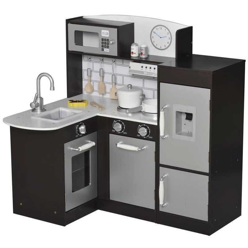 CUCINA GIOCATTOLO PER BAMBINI IN LEGNO CON 14 ACCESSORI ETÀ 3+ ANNI