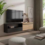 Mobile TV, 200x35x45cm, soggiorno, Per TV fino a 80", da appendere, colore Rovere e nero RF2252